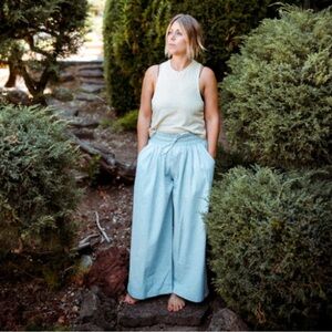 Neve & Hawk Winnie Pant in Bleached Denim | Wide Leg Drawstring Relaxed Fit Pant